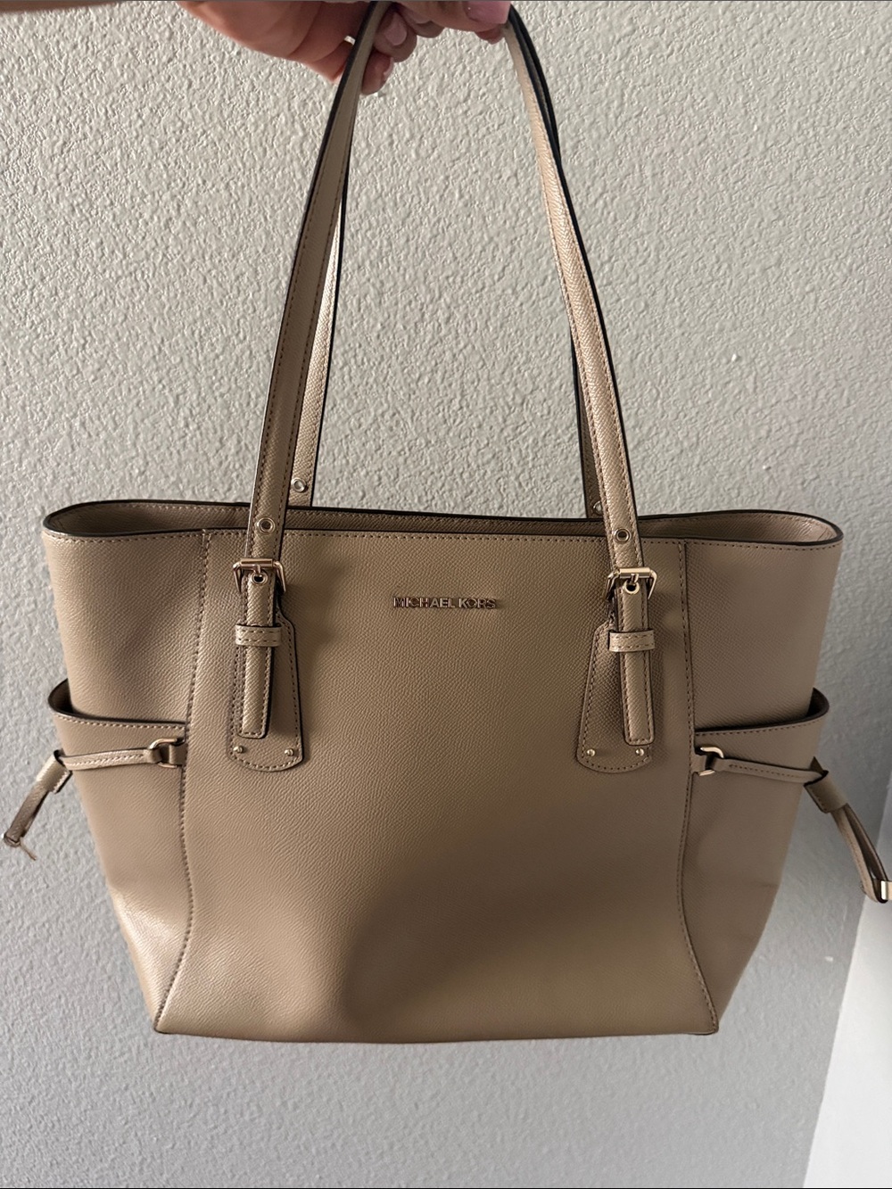 Michael Kors Beige Saffiano Leather Tote with Gold Accents - Picture 12 of 12
